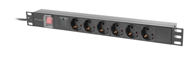 Image of PDU Lanberg PDU-06F-0200-BK Conmutato 1U Monofase 6 Prese 16A 200cm Nero cod079