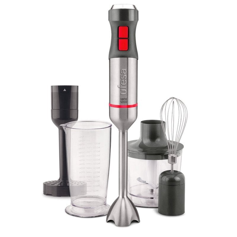 Image of Frullatore a immersione Ufesa BP4654 da 1200 W con 20 velocità, 4 lame e accessori neri e rossi cod079