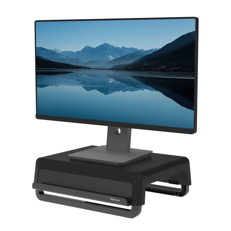 Image of Supporto per monitor Fellowes Breyta nero, altezza regolabile, portatile, riciclabile, 15 kg cod079