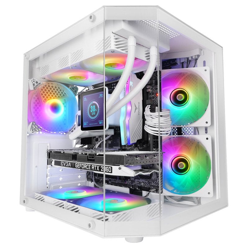 Boîtier de jeu Mars Gaming Mc-3tlite Micro ATX, triple verre trempé, ventilateur 120 mm, blanc