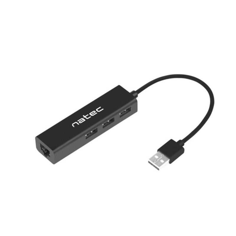 Image of Hub Natec Dragonfly USB 2.0 1 porta RJ-45 Nero 23.6x85.5x16.6 mm cod079
