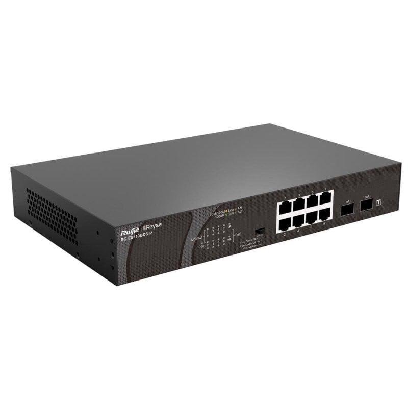 Switch Ruijie RG ES110GDS P 8 Ports Gigabit PoE+ 2 SFP Non Géré Rack