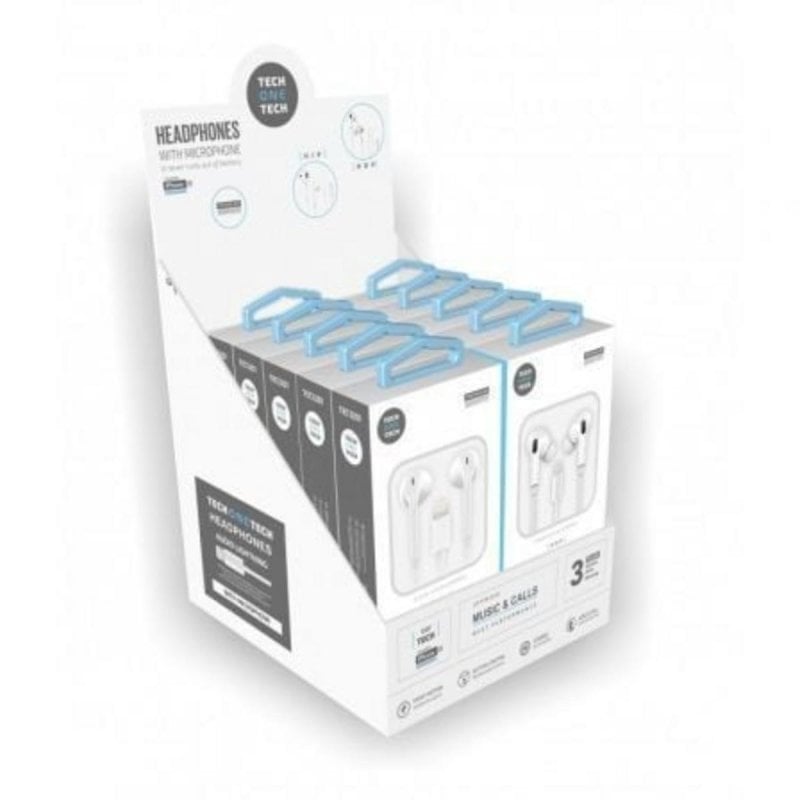 Image of Auricolari Tech One Tech earTECH con Microfono Lightning 10 Pezzi Bianchi cod079