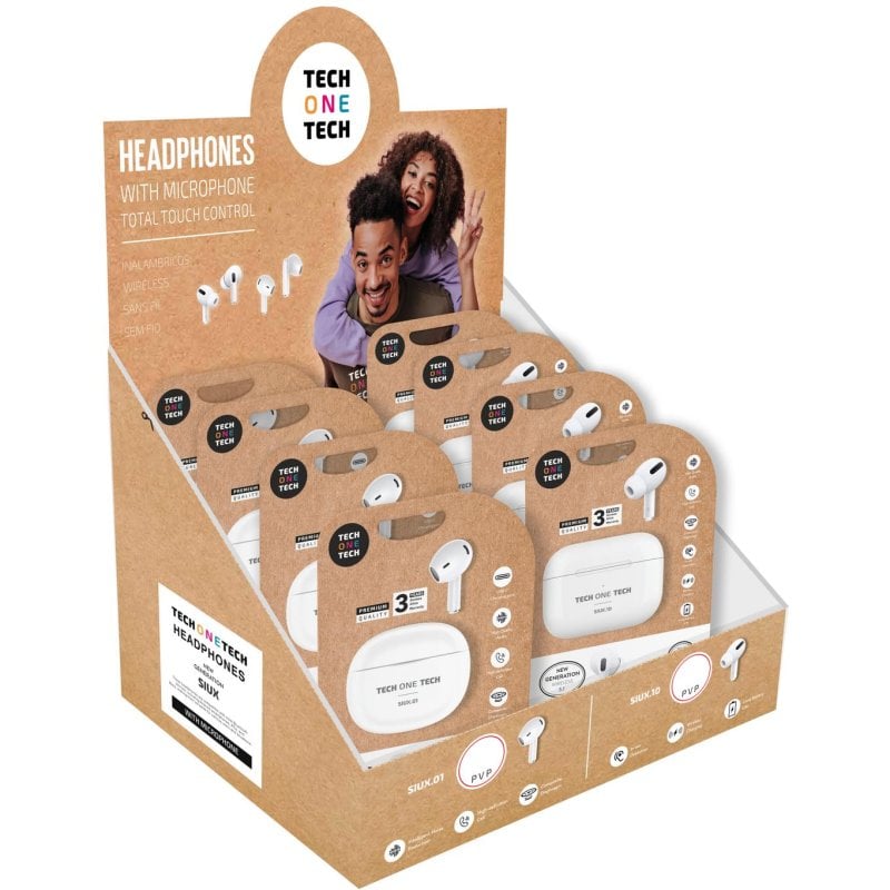 Image of Auricolari TECH ONE TECH Wireless Bluetooth HI-FI Bianchi con Ricarica Qi cod079