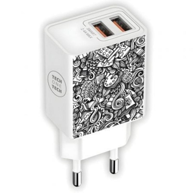 Image of Caricatore da Parete Tech One Tech Art-Deco TEC2510 2xUSB 12W Bianco cod079