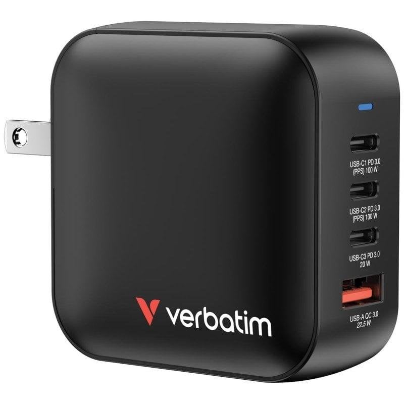 Carregador Verbatim Mini GaN 100W 3x USB-C Carga Rápida Noir