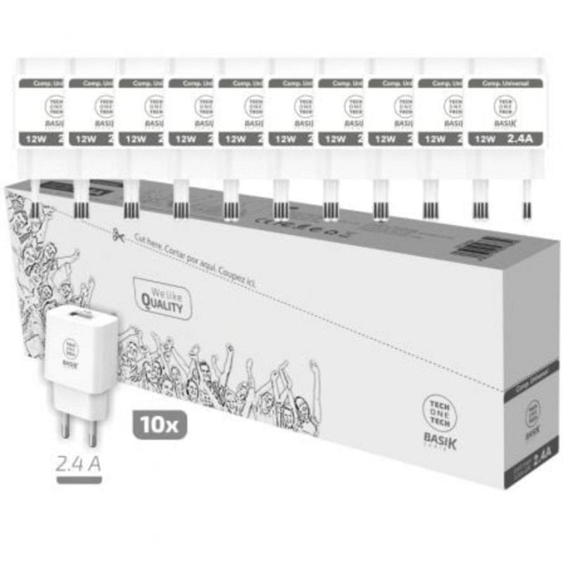 Image of Caricatore Tech One Tech Basik TEC2954 12W 1xUSB Bianco Pack 10 cod079