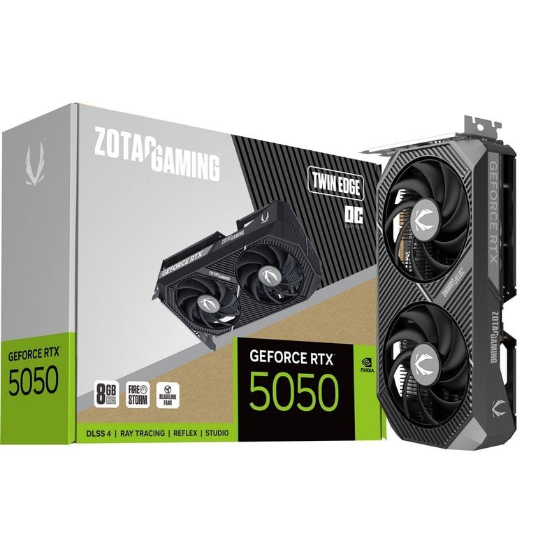 La ZOTAC GAMING GeForce RTX 5050 Twin Edge OC est une carte graphique compacte dotée de l'architecture Blackwell innovante de NVIDIA du DLSS4 et de 8 Go de mémoire GDDR6. Overclockée en usine la Twin Edge OC est prête à jouer avec des fréquences d'images fluides et des performances optimales. GeForce RTX série 50 Changez la donne. Propulsés par NVIDIA Blackwell les GPU GeForce RTX™ série 50 offrent des capacités révolutionnaires aux joueurs et aux créateurs. Dotées d'une puissance d'IA incroyable les RTX série 50 ouvrent la voie à de nouvelles expériences et offrent une fidélité graphique inégalée. Boostez vos performances avec NVIDIA DLSS 4 générez des images à des vitesses inédites et libérez votre créativité avec NVIDIA Studio. NVIDIA DLSS 4 Vitesse suprême. Visuels exceptionnels. Optimisé par l'IA. DLSS est une suite révolutionnaire de technologies de rendu neuronal qui utilise l'IA pour booster la fréquence d'images réduire la latence et améliorer la qualité d'image. La dernière avancée DLSS 4 offre un n...