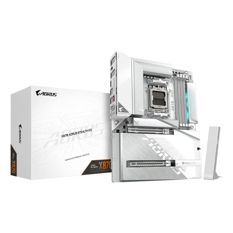 GIGABYTE Carte m&egrave;re  X870 AORUS STEALTH ICE AMD X870 AM5 DDR5 ATX WiFi 7 USB4 5GbE