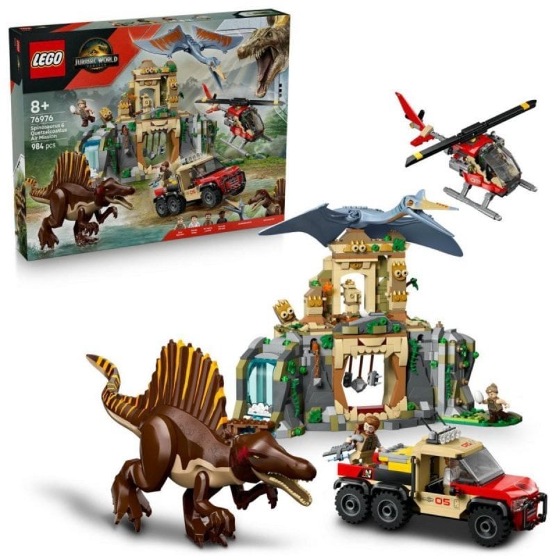 Image of LEGO Jurassic World Spinosaurus e Quetzalcoatlus Missione Aerea Set 984 Pezzi Interattivi cod079