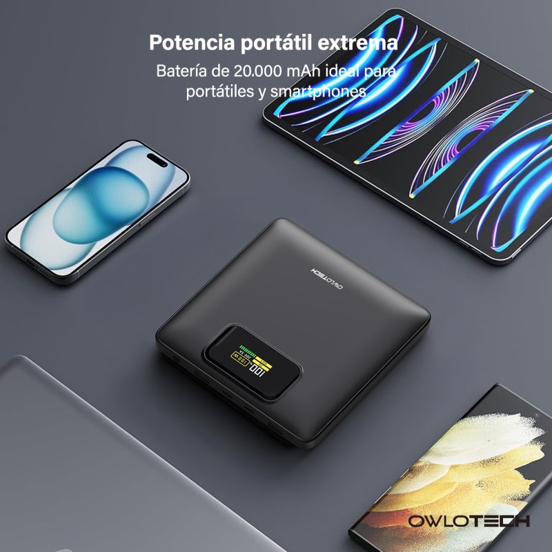 Kireon PowerBank 20000mAh Con Carga Rápida De 100W Y Pantalla Digital – Para Portátil, Tablet Y Móvil