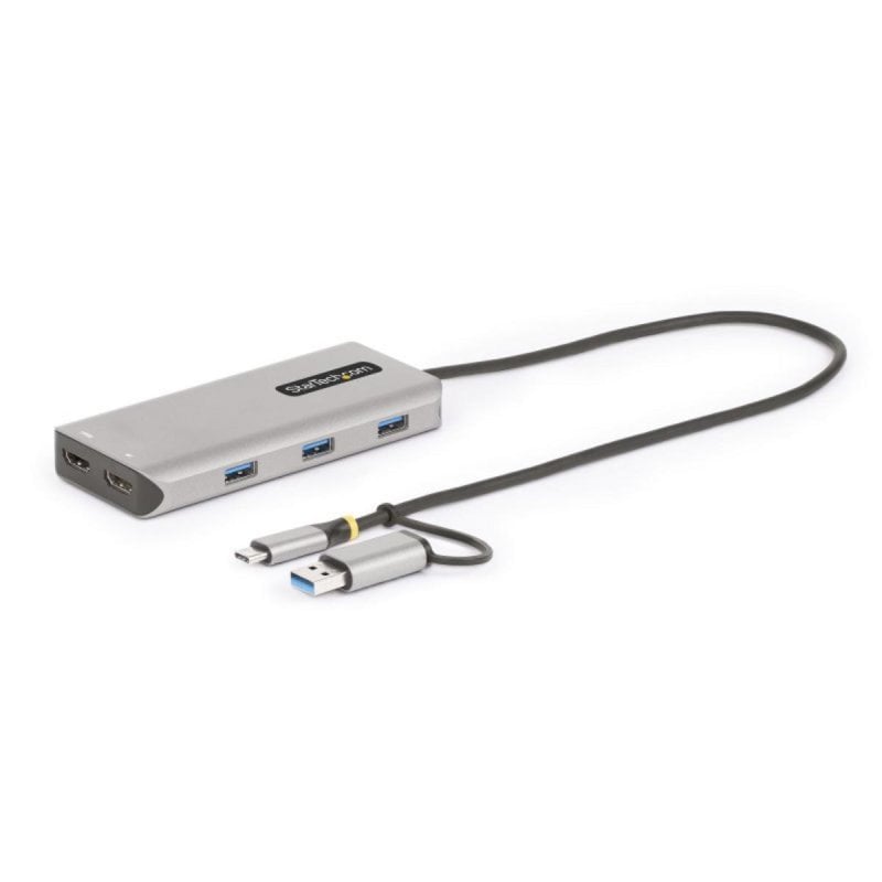 Transformez votre espace de travail avec l'Adaptateur Multiples USB-C StarTech votre solution incontournable pour une productivité accrue. Profitez de la liberté d'utiliser deux écrans externes HDMI tout en connectant plusieurs périphériques USB.Caractéristiques de l'Adaptateur Multiples USB-CConnectivité polyvalente. Cet adaptateur multipoints vous permet de brancher facilement deux moniteurs via HDMI avec des résolutions atteignant 4K à 30 Hz et 1080p à 60 Hz. Optimisez votre espace de travail en affichant différentes applications sur chaque écran.Compatibilité étendue. Que vous utilisiez Windows macOS ou Chrome OS cet adaptateur garantit une connectivité stable grâce à son dongle USB-C à USB-A intégré compatible avec les appareils Mac qui ne supportent pas plusieurs écrans nativement.Connexion rapide et fiable. Les trois ports USB-A intégrés avec une vitesse de transfert de données de 5 Gbit s vous permettent de connecter vos périphériques facilement. Parfait pour les professionnels qui nécessit...