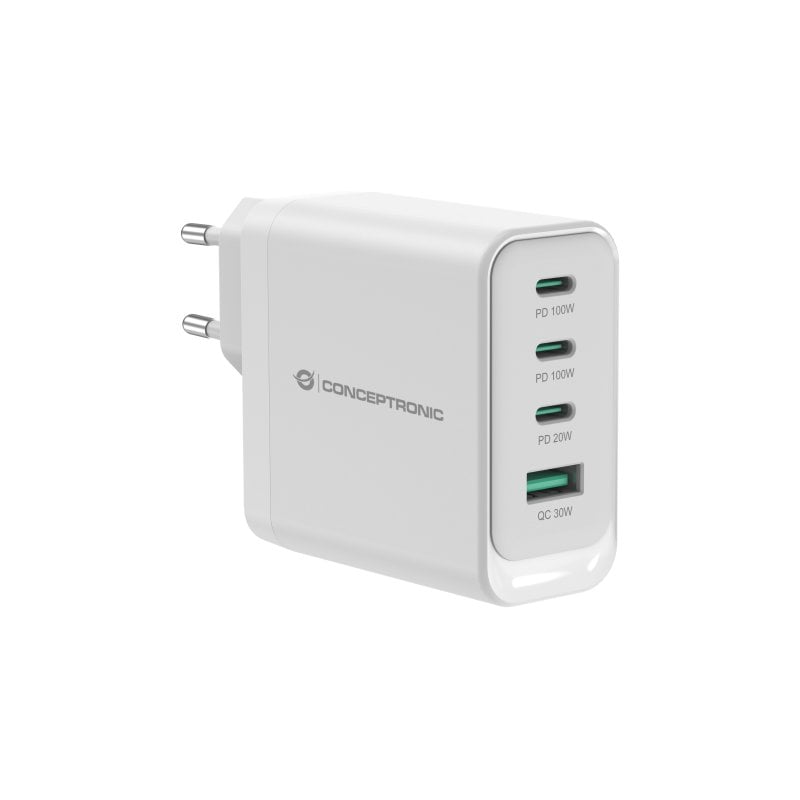  - Carregador universal para dispositivos móveis Conceptronic ALTHEA22W100, branco, corrente alternada, carregamento rápido para ambientes interiores