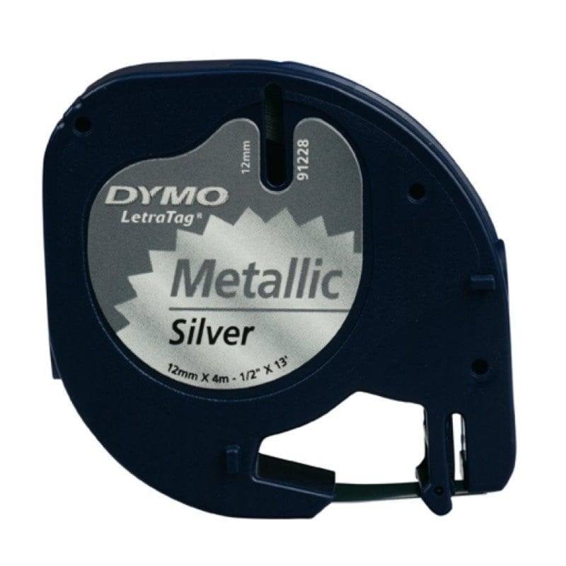 Cinta para impresora de etiquetas Dymo LetraTag 100T/100H negro sobre metálico 1,2 cm