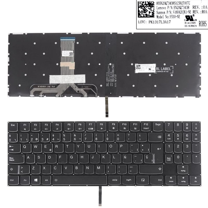 Image of Tastiera per laptop Lenovo Legion Y520 Y520-15ikb R720 R720-15ikb nera retroilluminata cod079