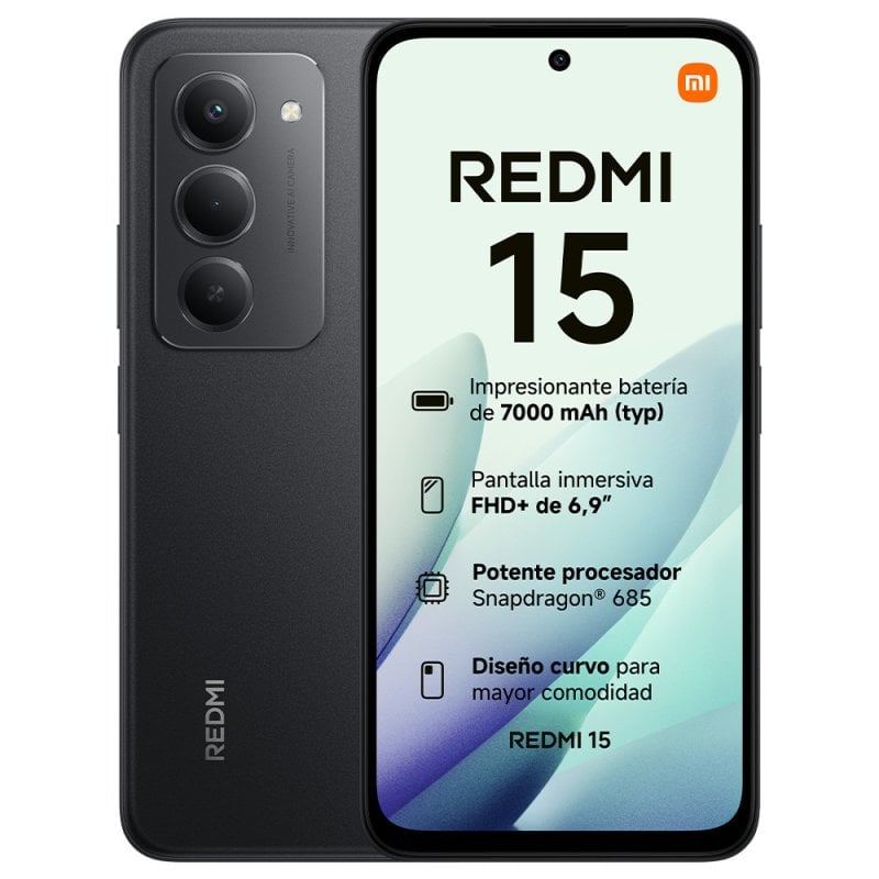 Xiaomi Redmi 15 4G 8GB/256GB 6.9" FHD+ 144Hz 7000mAh Dual SIM NFC Preto Meia-Noite Xiaomi Redmi 15 4G 8GB/256GB 6.9" FHD+ 144Hz 7000mAh Dual SIM NFC Preto Meia-Noite