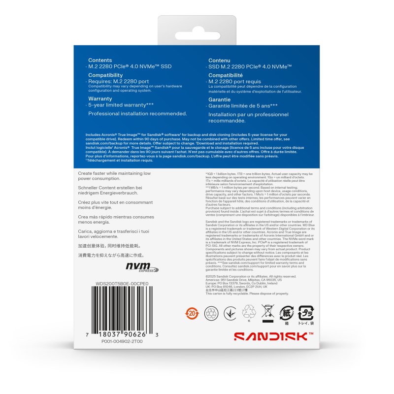 Disco Duro SanDisk 2TB M.2 NVMe 7100 MB/s WD Blue SN5100