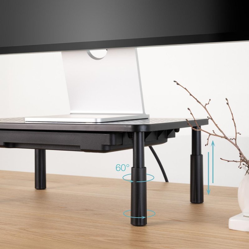 Supporto Per Monitor In Legno, Alzata Ergonomica Per Computer E Stampante, 50x20x8 Cm, Per Scrivania, Bianco/Nero/Colore Naturale