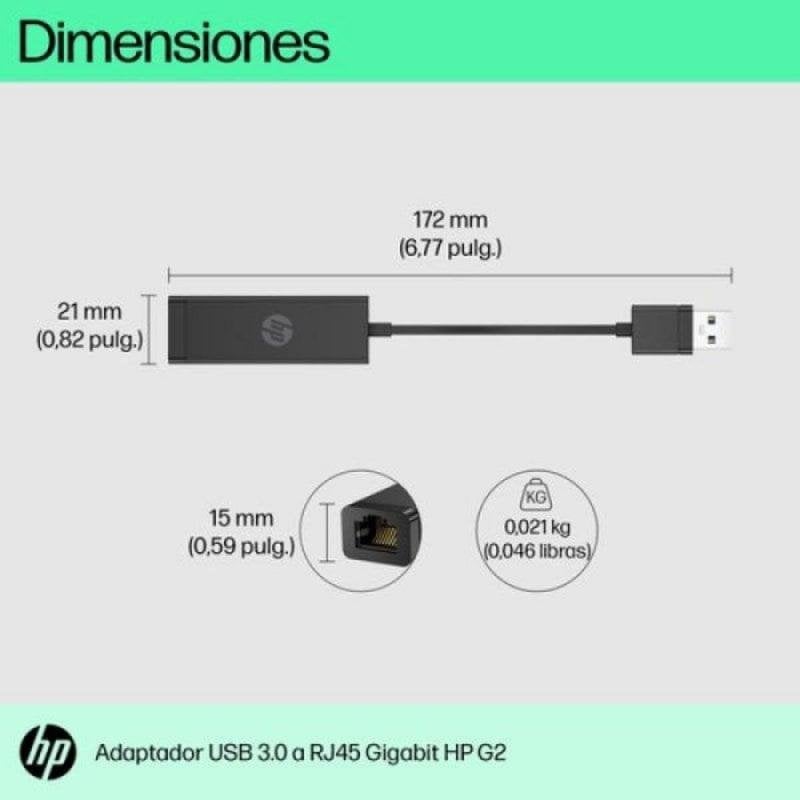 Adaptador USB 3.0 para RJ45 Gigabit HP G2 1000 Mbps Preto Wake On LAN PXE