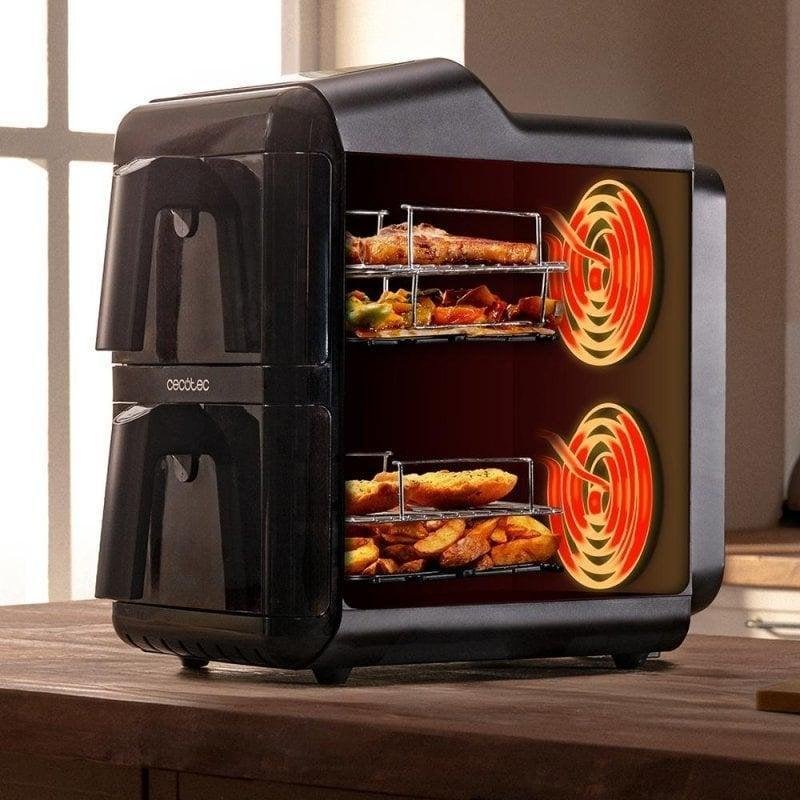 Friteuse à Air Cecotec 12L Cecofry DuoLevel 12000 Window - 2900W, 2 Cuves 6L, Fenêtre, Sync, 10 Menus, 40-200°C - Cuisson Saine Et Rapide
