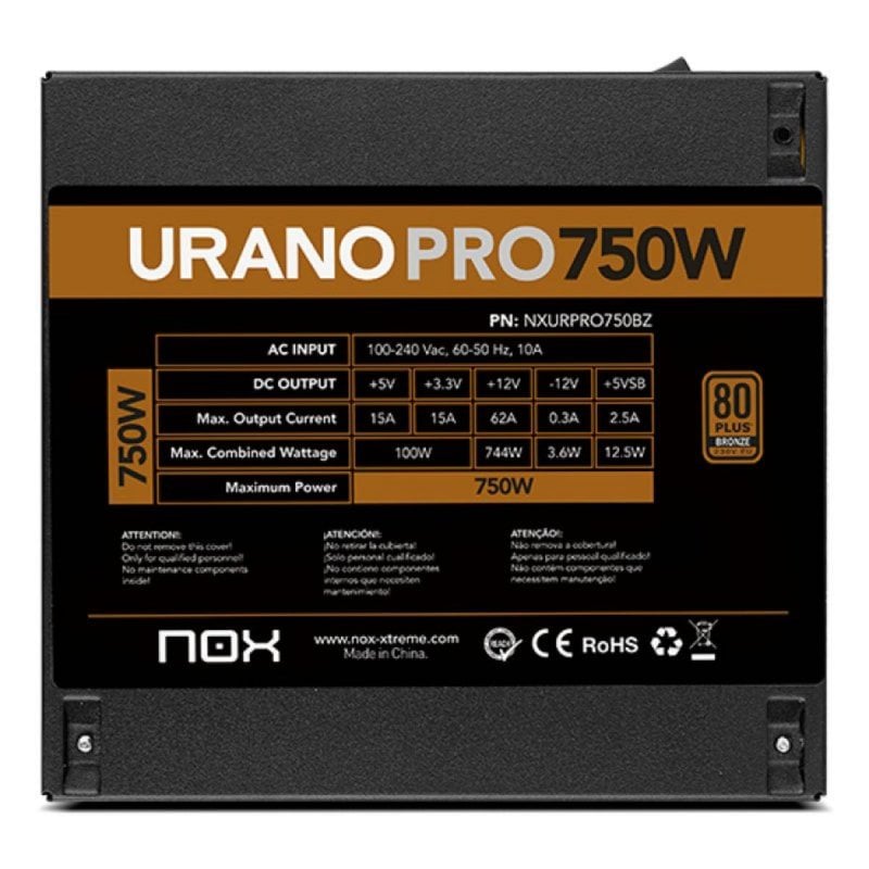 FUENTE ALIMENTACION 750W NOX URANO PRO PFC-ACTIVO 80+BRONZE 12CM ATX - miniatura 4