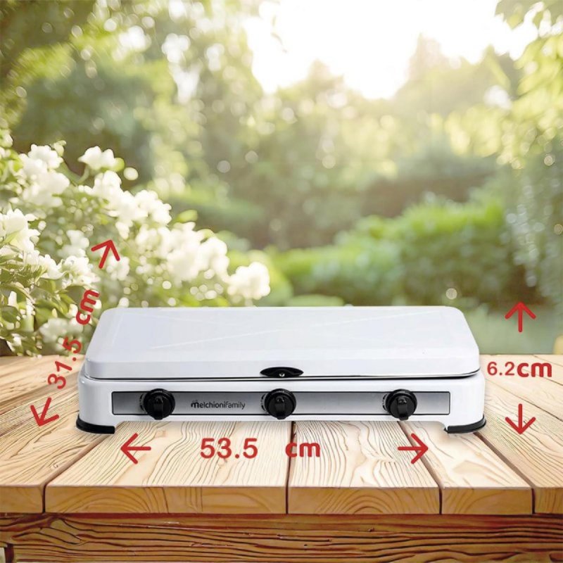 Réchaud Gaz 2 Feux Melchioni MINERVA NEW – Acier émaillé Blanc, Grilles Amovibles, Flamme Réglable, Pour Camping