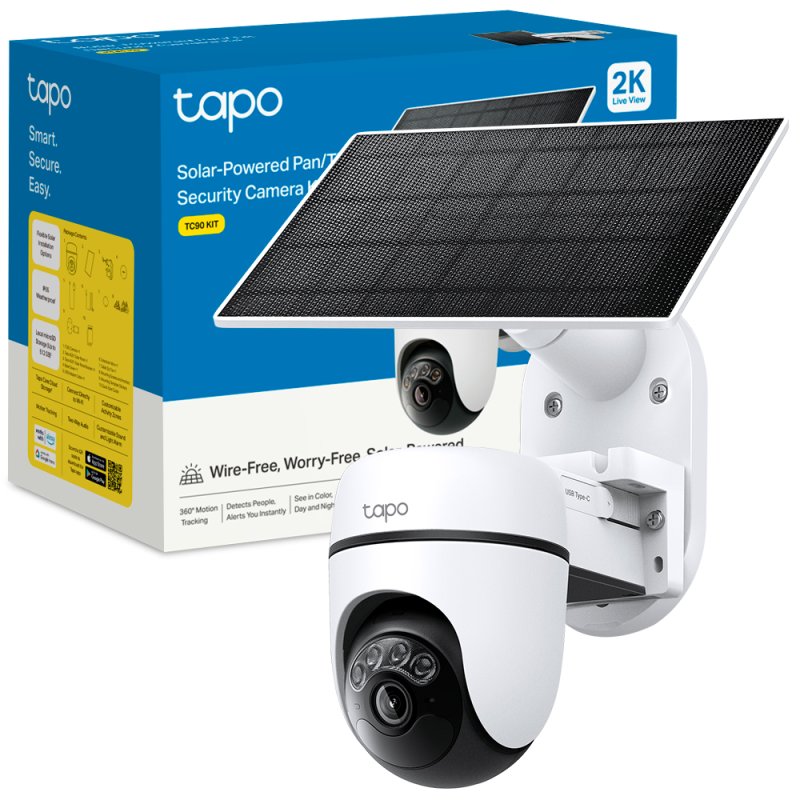 Tapo TC90 Kit Telecamera Di Sicurezza Solare Con Pannello Incluso – 360° Panoramica, QHD 2K E Visione Notturna A Colori