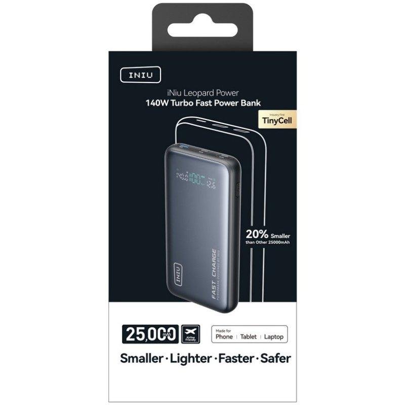 INIU Leopard Powerbank 25000mAh 140W Carregamento Rápido Preto