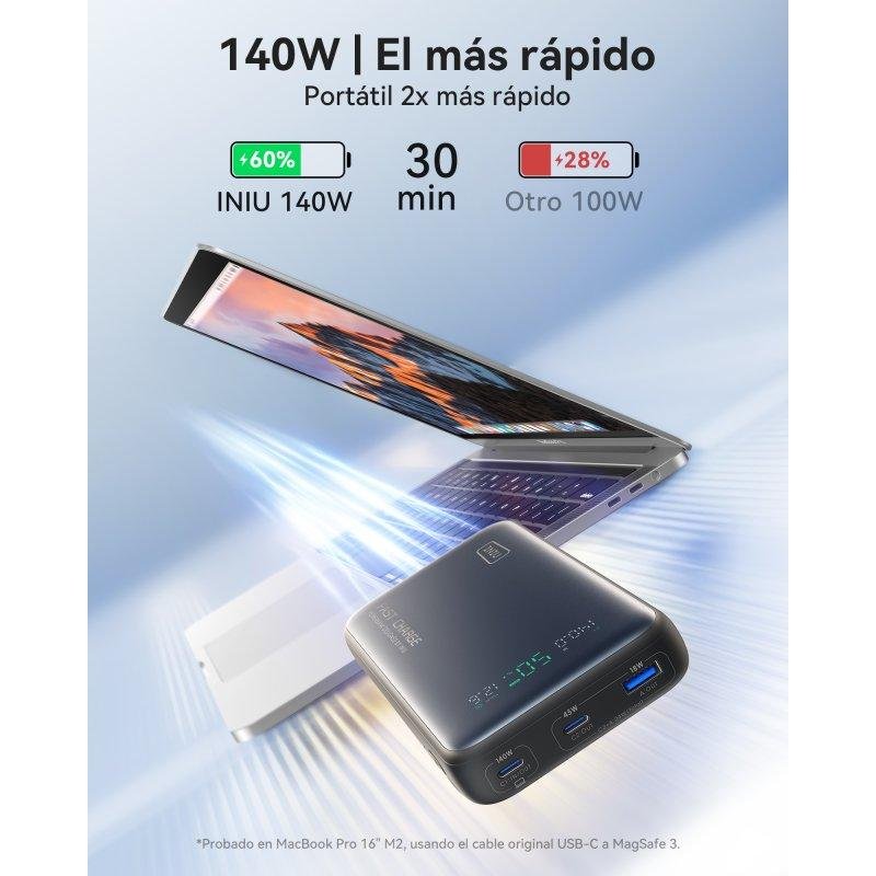 Power Bank INIU Leopard compacto 25000 mAh 140W Negro con cable