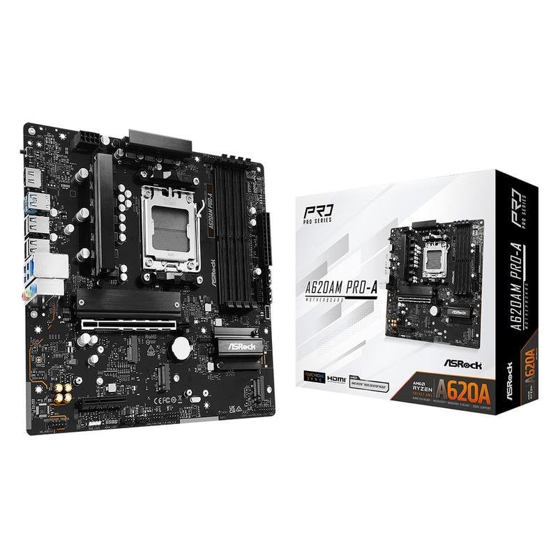 Optez pour la ASRock A620AM PRO-A pour bâtir une configuration performante et évolutive dédiée au gaming ou à la création multimédia. Caractéristiques ASRock A620AM PRO-A Compatible AMD Ryzen 7000 Socket AM5 cette carte mère exploite la technologie DDR5 garantissant une bande passante élevée et la prise en charge jusqu'à 256 Go de mémoire. Son slot PCIe 4.0 x16 optimise les performances graphiques pour les utilisateurs exigeants en rendu ou en jeu intensif. Polyvalente ses 3 ports M.2 PCIe assurent des vitesses de stockage ultra-rapides idéales pour accélérer la création de contenus et le boot système. Fiabilité et connectique moderne dotée d'un audio 8 canaux LAN 1 GbE et port USB 3.0 Type C au panneau arrière elle couvre tous les besoins des environnements professionnels comme ludiques. L'intégration du Dual Channel DDR5 la prise en charge RAID et la compatibilité graphique intégrée via CPU facilitent le montage de PC compacts puissants et évolutifs. Le format micro-ATX permet souplesse et intégration dan...