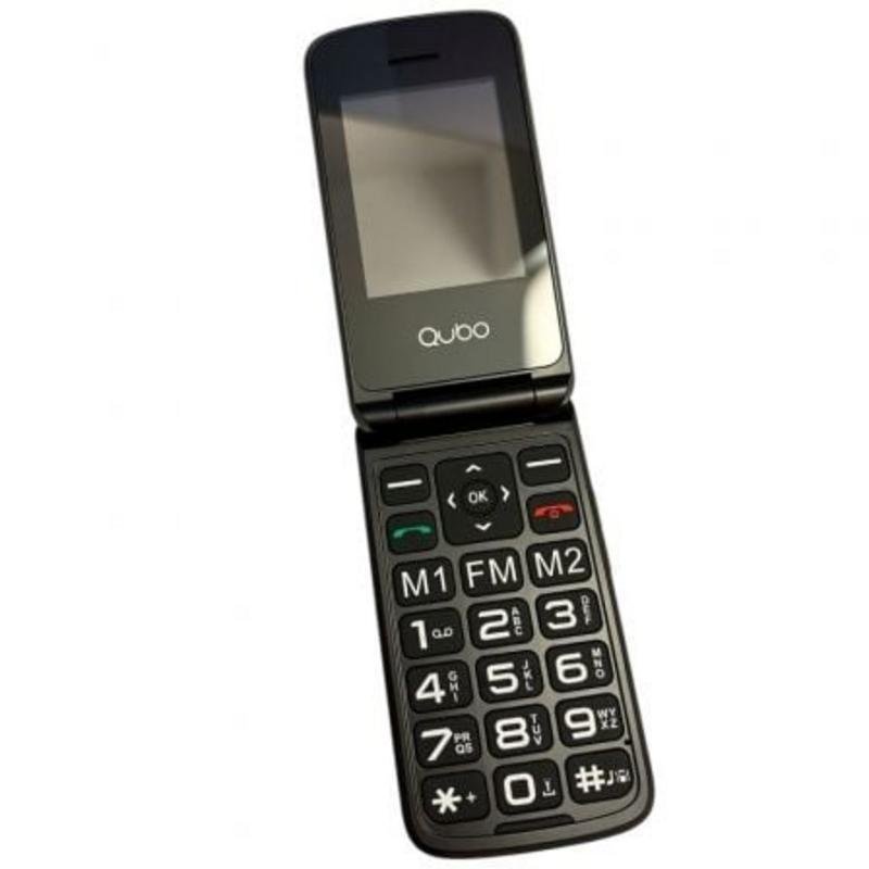 Teléfono Para Personas Mayores Qubo - Pantalla 2.4", Botón SOS, Volumen Alto, Dual SIM, Radio FM, Linterna, Carga USB-C