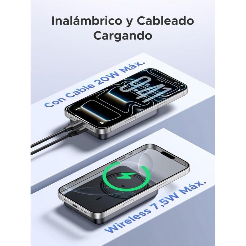 UGREEN Batteria esterna magnetica senza fili 10000mAh USB C USB A Ricarica Rapida PD QC 3.0 20W Power Bank Induzione Qi 15W Max Compatibile con iPhone 15 Plus Pro Max iPhone 14