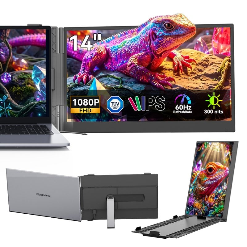 Blackview SCM6 Moniteur portable 14 pouces avec haut parleur intégré pour ordinateur portable et extension d'écran