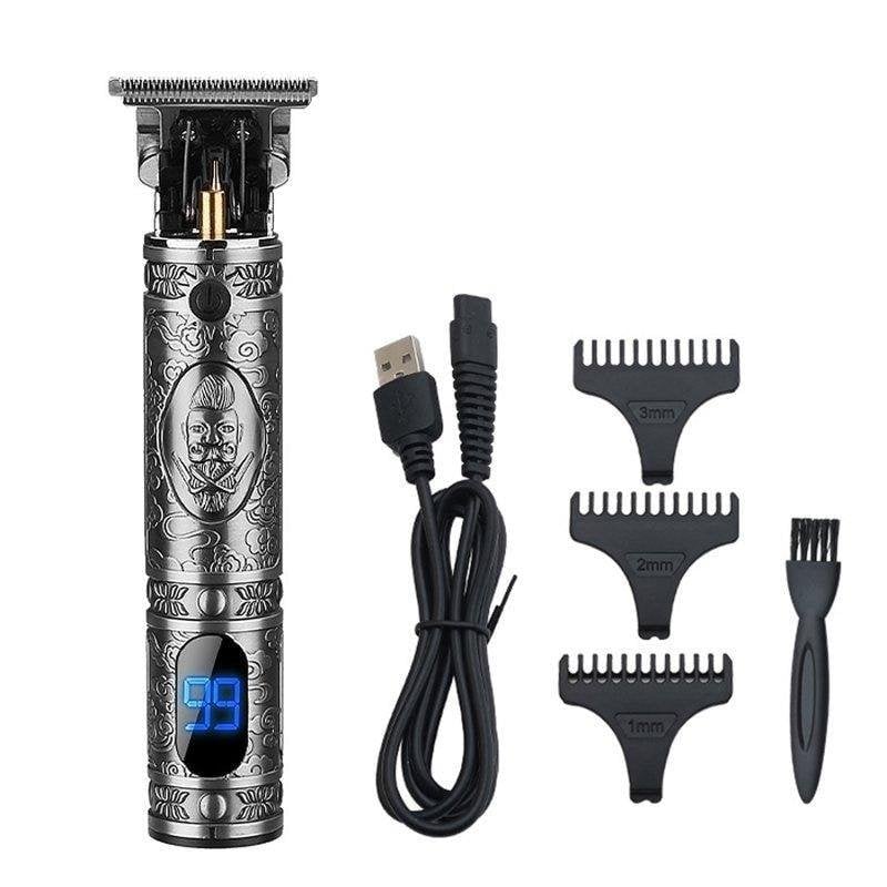 Recortador Perfilador para Pelo y Barba Dam Electronics JM-700AL Vintage Metálico 3 Peines Accesorios LED 180min