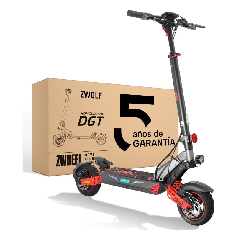 Patinete eléctrico Zwheel ZWolf 500W Autonomía 50km Ruedas 10" Off Road Doble suspensión Gris-rojo