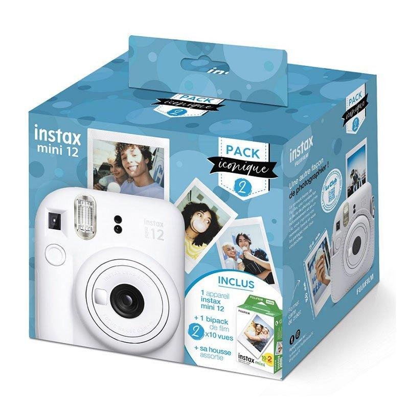 Cámara Instantanée Fujifilm Instax Mini 12 Flash Pack Iconique Miroir Selfie Blanc