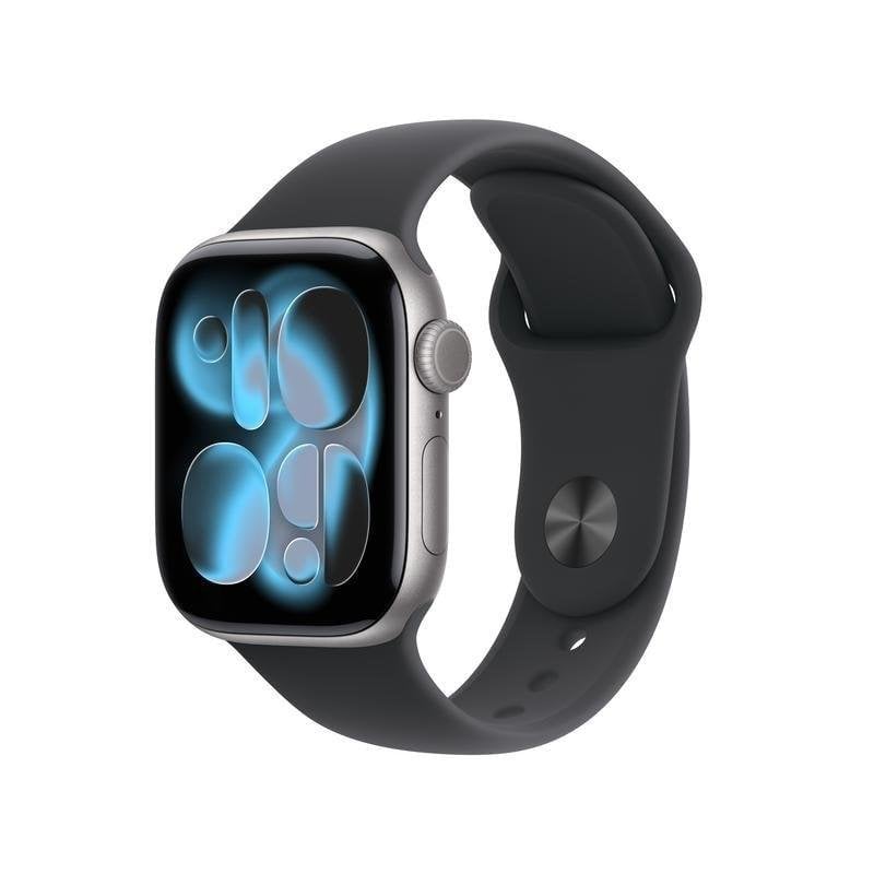 Apple Watch Series 11 GPS NFC 42mm OLED Grau Schwarzes Armband S/M Wasserdicht IP6X SpO2 Pulsuhr SOS