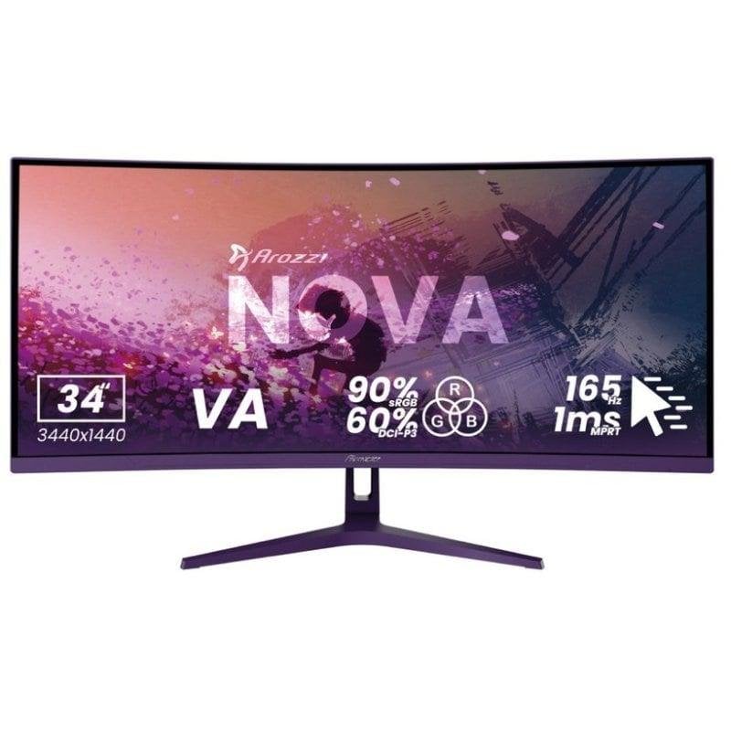 Arozzi Nova Monitor Gaming Curvo 34" QHD 165Hz VA 1ms com Altifalantes Púrpura
