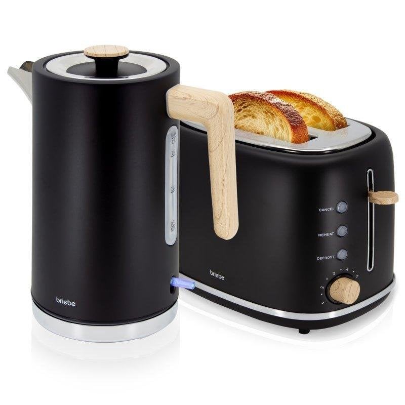 Briebe SKT1167BLK broodroosterset 2 brede sleuven 870 W 6 standen waterkoker 1,7 L