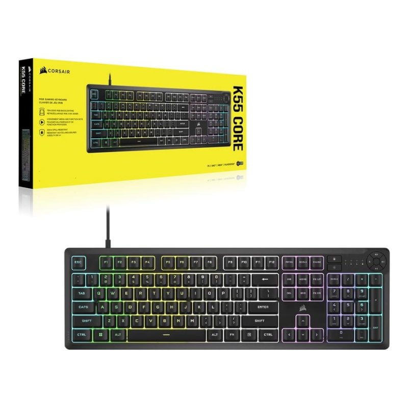 Clavier Gaming Filaire CORSAIR K55 CORE RGB – Rétroéclairage RGB, AZERTY, Résistant aux Éclaboussures - vue 7