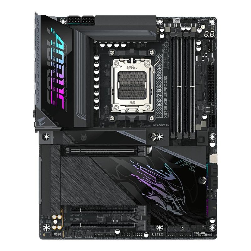 GIGABYTE X870E AORUS Pro X3D Carte Mère Prend en Charge Les processeurs AMD Ryzen 9000 VRM numérique 18+2+2 Phases Jusqu’à 9000MHz DDR5 O.C. 2xPCIe 5.0 + 2xPCIe 4.0 Wi FI 7 LAN 5GbE USB 4