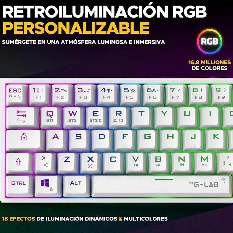 The G-Lab Keyz Titanium WL Tastiera Gaming Wireless 65% – Switch Rossi Outemu, Retroilluminazione RGB, Bianca