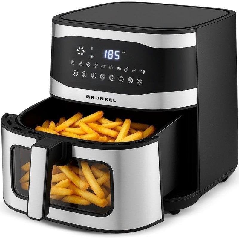 Friggitrice ad Aria Grunkel Maxisteelfryer Finestra 9L 2200W Doppia Resistenza 10 Programmi