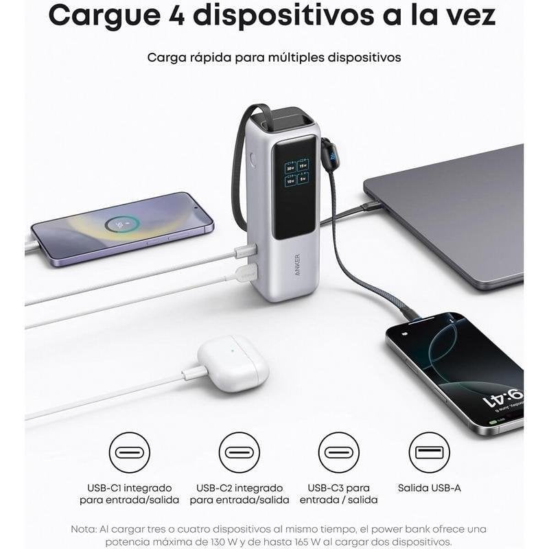 POWER BANK ANKER 25K BUILT IN USB C CABLE RETRACTIL - vue 3