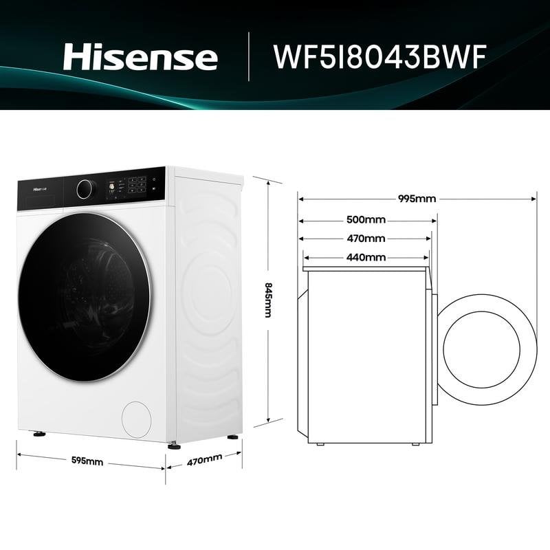 Lave-Linge Hublot Hisense WF5I8043BWF – 8 kg, 1400 rpm, Connectivité Wi-Fi