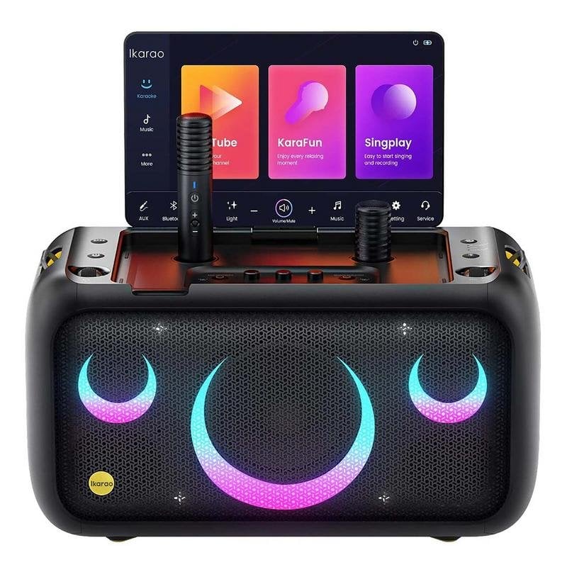 Cassa Portatile Per Karaoke 320W Picco Con 2 Microfoni Wireless UHF – Bassi Regolabili, Batteria 14000mAh, Bluetooth, Ingresso Per Chitarra