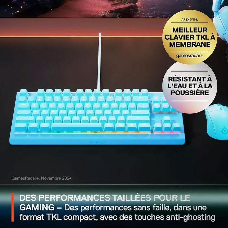 Clavier SteelSeries Apex 3 TKL membrane compact AZERTY Français RGB