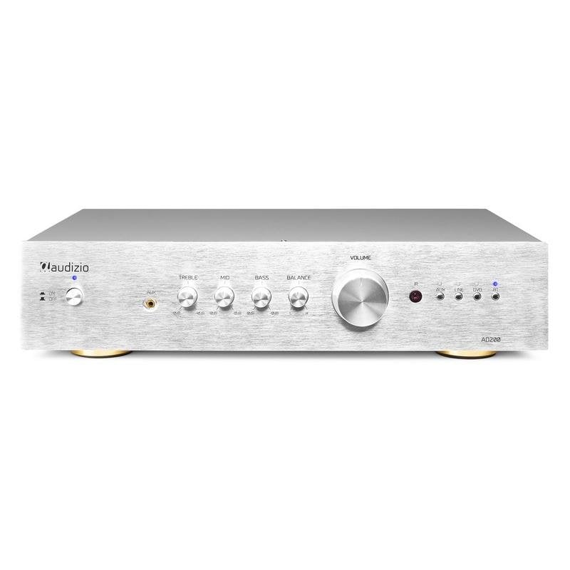 Amplificador Estéreo Audizio AD200 200W RMS Bluetooth 5.0 Control Graves y Agudos Plata