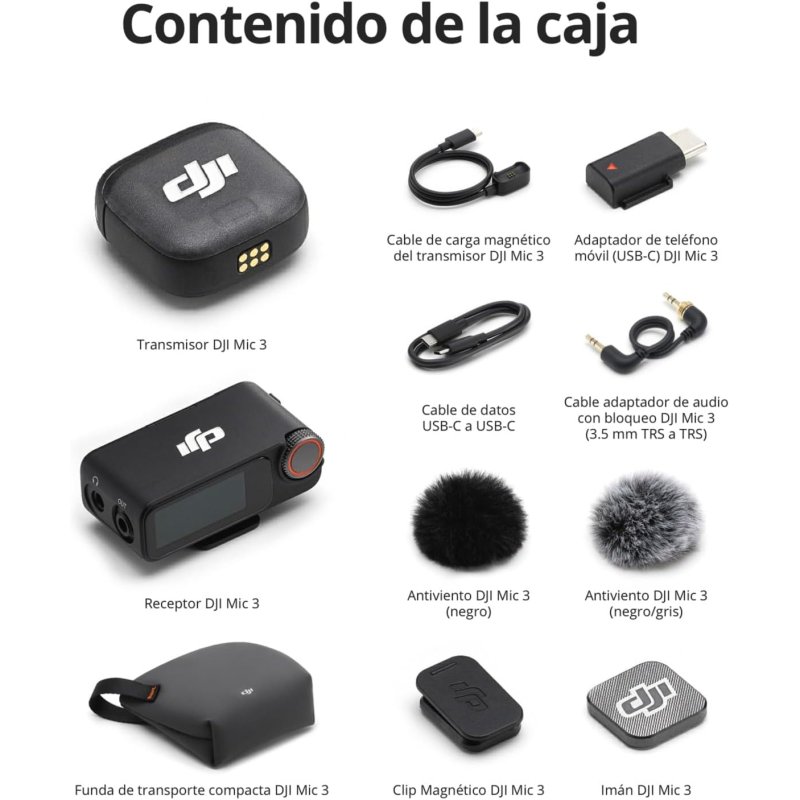 Micrófono DJI Mic 3 (1 TX + 1 RX) Inalámbrico Omnidireccional con