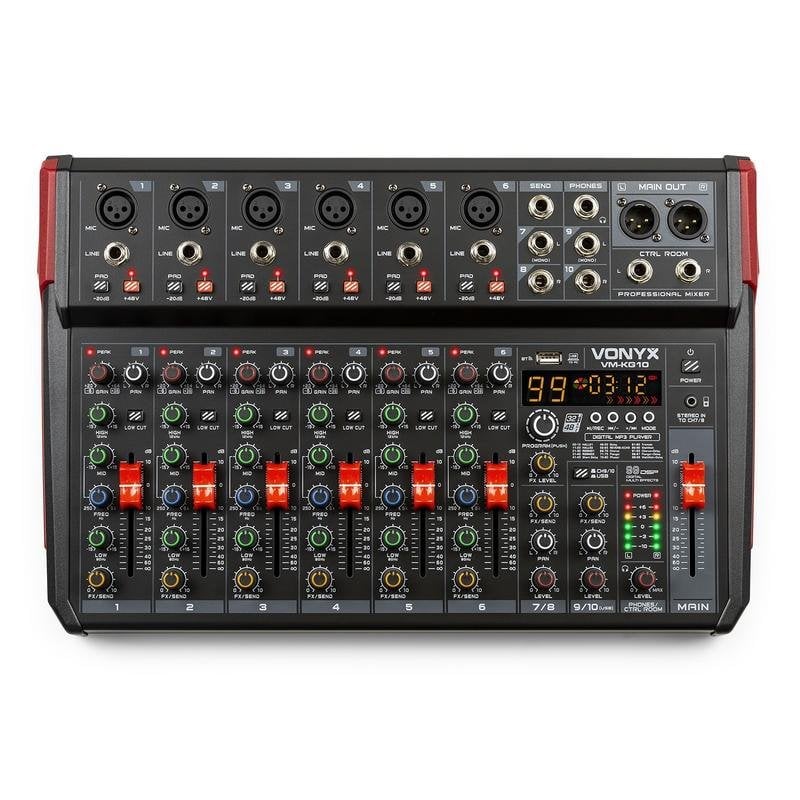 Mezclador de audio Vonyx VM-KG10 10 canales Bluetooth pantalla LED